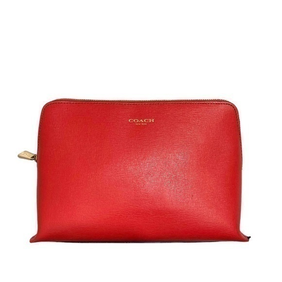 Coach dark coral or red cosmetic bag or clutch - Picture 1 of 11